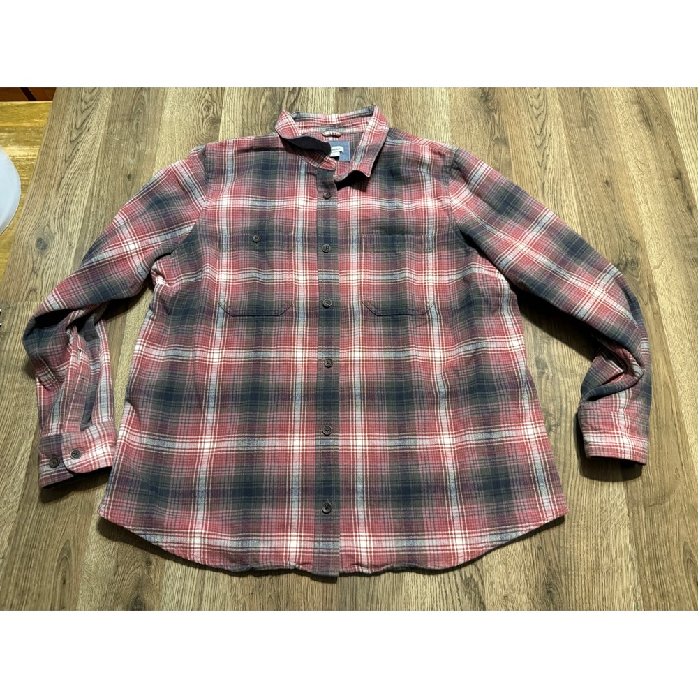 L.L.Bean Shirt Women Size XL Red Plaid Button Up Long Sleeve Flannel Cotton